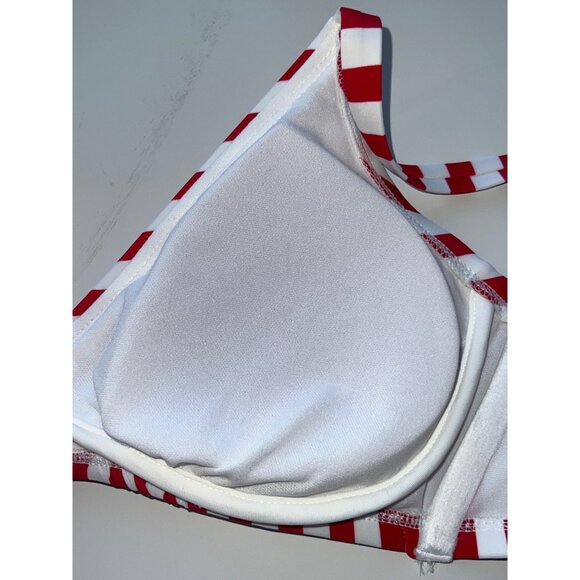 Shade & Shore Red & White Striped Bikini Top 34D With Removable Pads - Picture 3 of 7